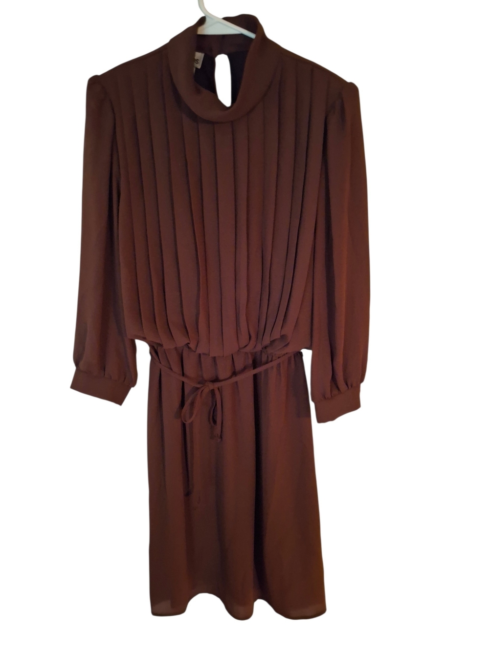 Vintage Monica Richards Pleated Chiffon Blouson Midi Dress Brown Size 14